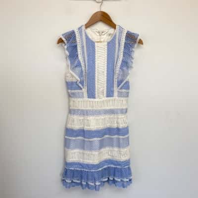 Forever New Blue White Lace Short SLeeve Mini Dress  Size 8