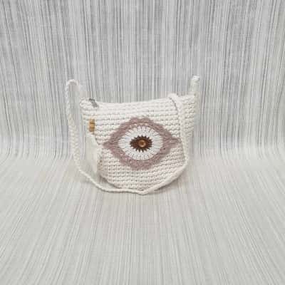 Absolutely Gorgeous White with Fawn & Diamante Front Pattern /Crochet /Crossbody /Shoulder /Handbag - Brand New without Tags 