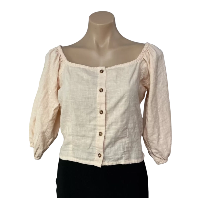 Roxy Womens Size M Pale Orange Button-up 3/4 Sleeve Cropped Top (new)
