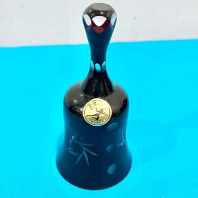 Erica Koreon Deep Burgandy Cut Glass Decorative Design Bell 