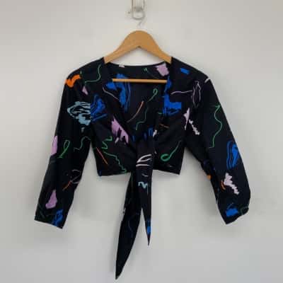 Gorman Black Long Sleeve Front Tie Top  Size 6 