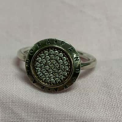 Pandora Retired Pave CZ Signature Logo Two-Tone Ring