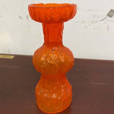 Vintage Orange Bark Glass Bulb Vase