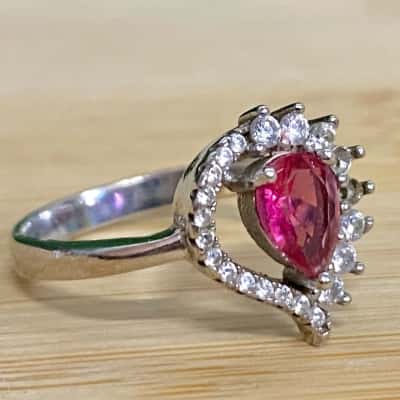 Sterling Silver Pink Diamante Ring (Stamped 925)