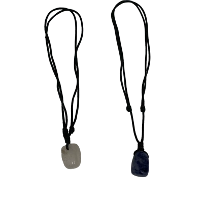 Unbranded Women's Thread Necklace Adjustable With Stone Pendant 2 Pieces Navy Blue / White 