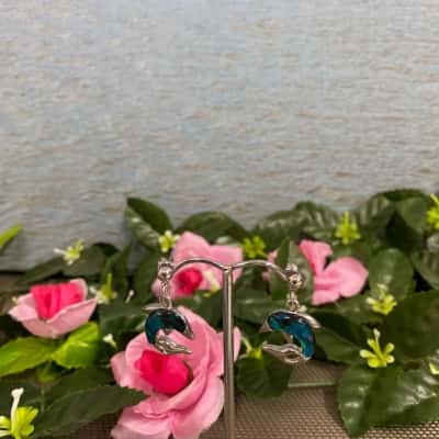 Pewter and Paua shell dolphin earrings New