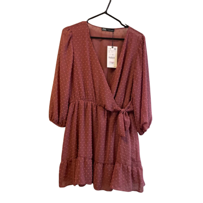 Zara Womens  Size L 3/4 Sleeve Top Maroon / Polka Dot 