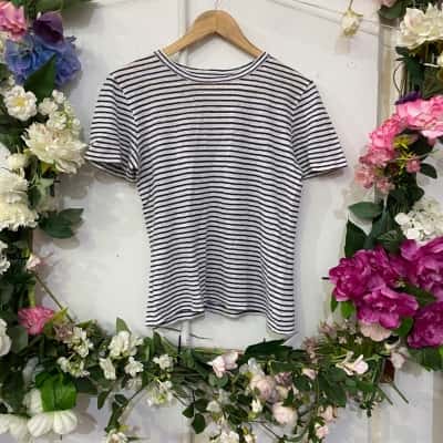 Elka Collective Womens  Size 6 Short Sleeve Top Navy Blue / Striped / White 