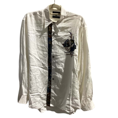 Vintage 1980s Oyster  Womens  Size M Long Sleeve Shirt White with Embroidered Panels