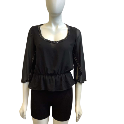 Brand New Joi Womens Size 8 Embellished Peplum Top Black 