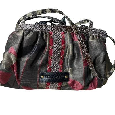 Etiquette Fabric Handbag W/Gold Metal Clasp