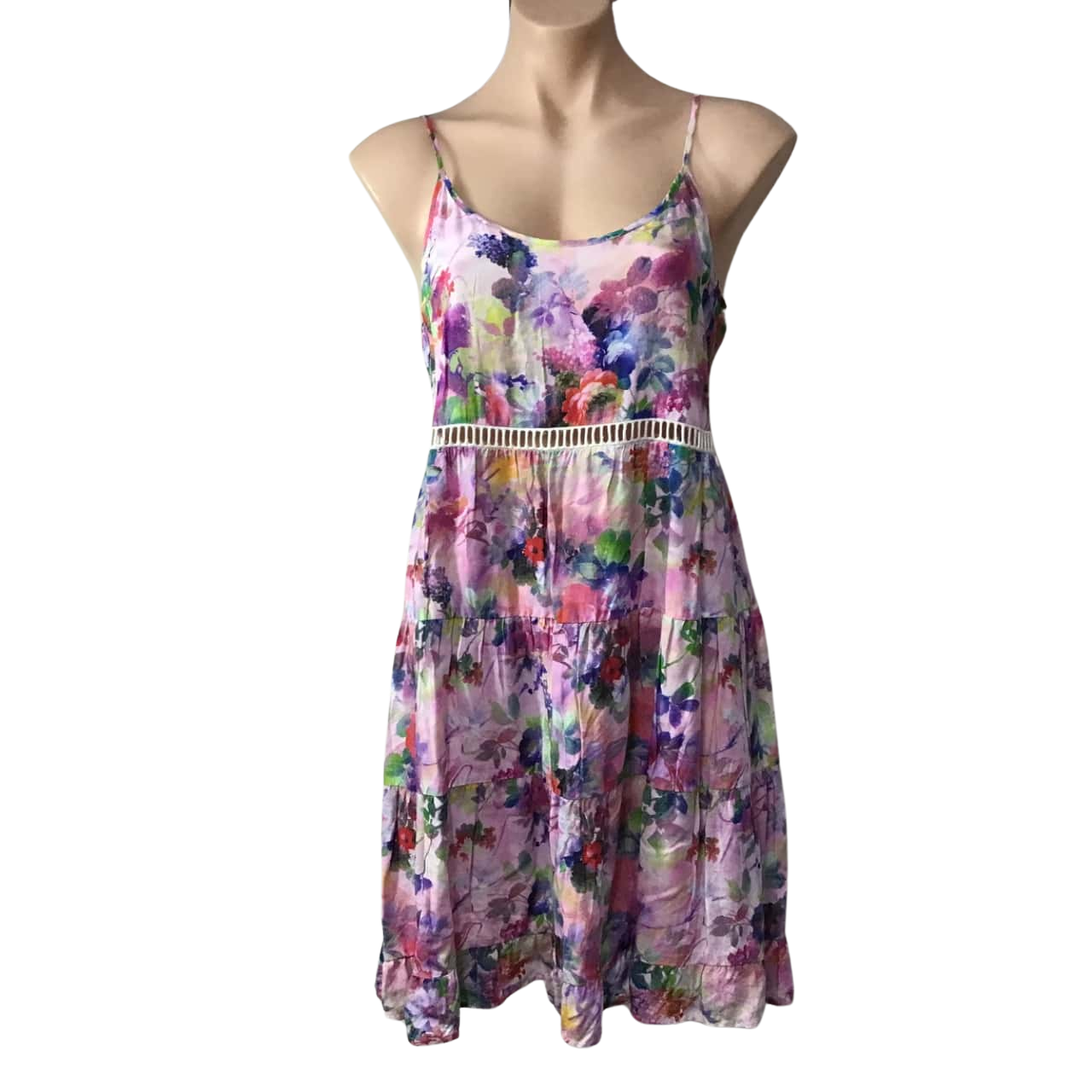 Jay Jays Womens Size 10 Multicoloured Floral Pattern Shoestring Strap Dress