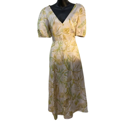 Veronika Maine Womens  Size 10 Midi Dress Cream / Green 