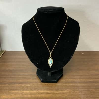 Vintage H & B 14 K GP Paua Stone Necklace