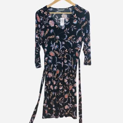Jacqui-E - Black Floral Long Sleeve Dress (Size M)
