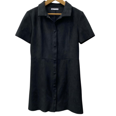 Zara Womens  Size M Short Sleeve Dress  Black  faux suede 