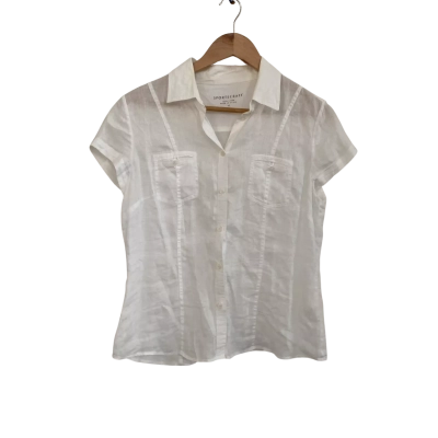 Sportscraft Womens Linen Size 10 Button Up Top / Short Sleeve Top Off White 