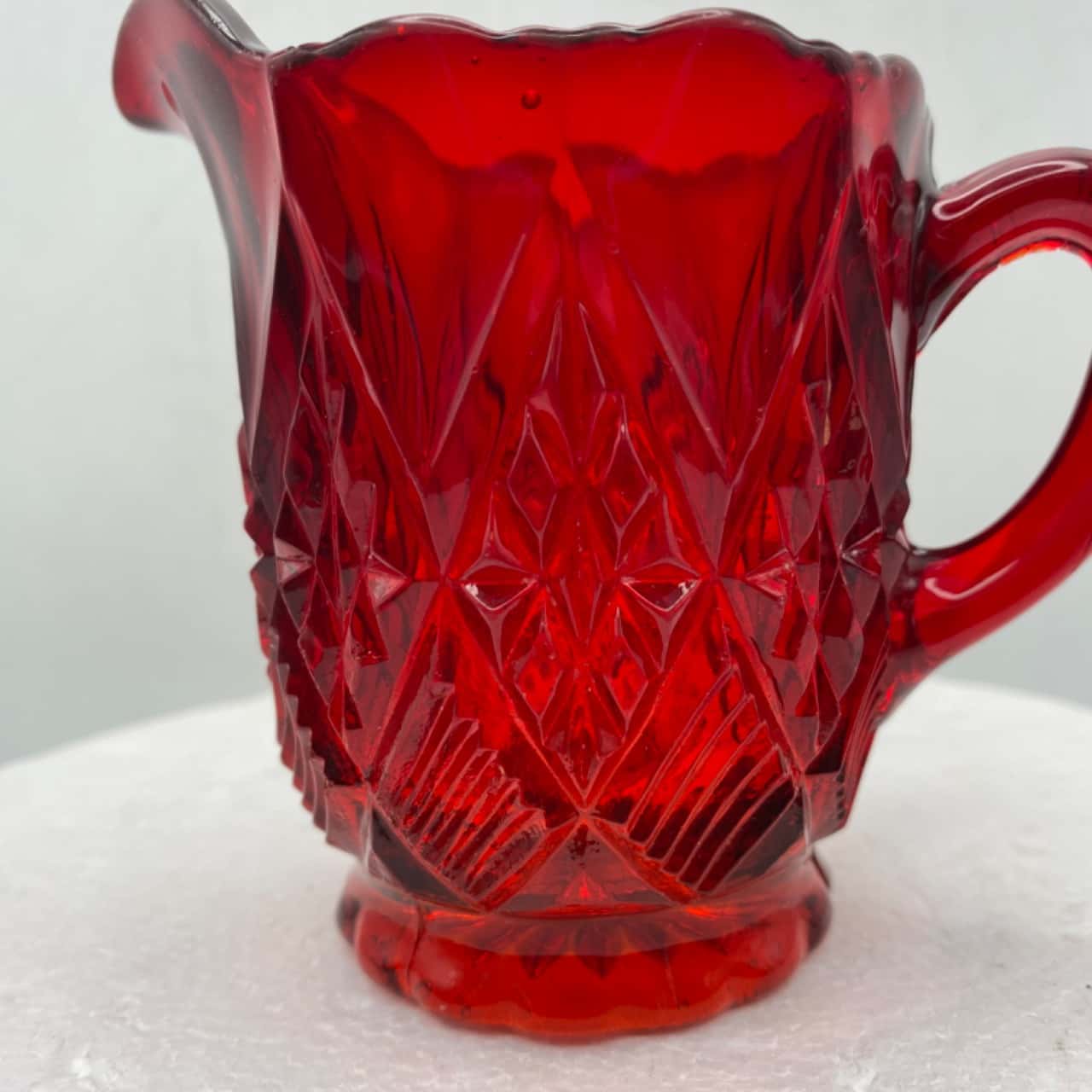 Vintage Red Glass Creamer jug 10 cm Very Eye Catching (s)