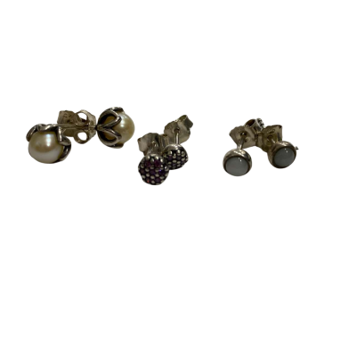  Womens Stirling silver stud Earrings. Set of 3. 