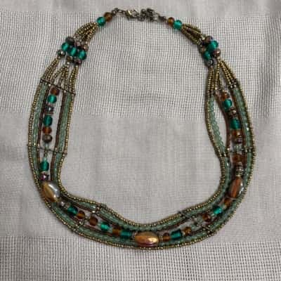 Womens Multi-tonal Green and Brown Bead Necklace