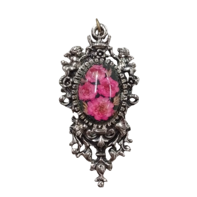 Pink Flowers in Resin Pendant 