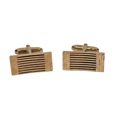 Mens Gold Tone Cufflinks with Ribbed, Striped Design