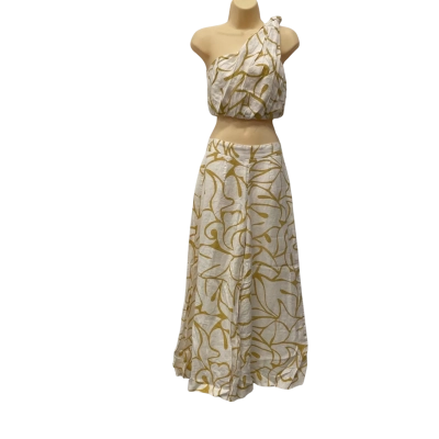 Sheike Womens 2Pcs Top & Wide Pants  Size 8 Off White / Pattern 