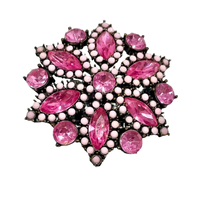 Vintage Pink Gemstone Flower Brooch 