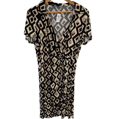 Jacqui-E Womens Size L Casey Wrap Dress Geometric Print Pattern 
