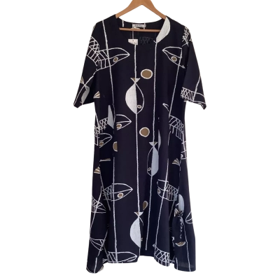 BNWT*Ruby Rain   Hailee Navy Sea Linen/Cotton Blend Dress    Size 18 