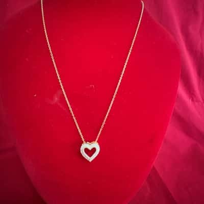  Women's Delicate Gold Tone Chain Necklace featuring a Sparkling Pave-Set Heart Pendant