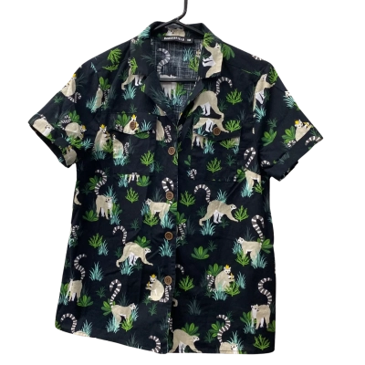Dangerfield Womens  Size 10 Lemur print Short Sleeve Shirt Black  