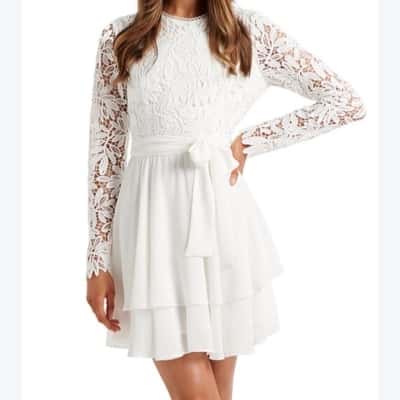 BNWT* Forever New.  Sansa Lace 2 In 1 Skater Mini Dress.   Porcelain.    Size 16 