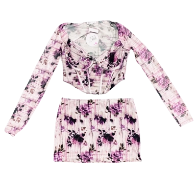 BNWT Ally, Size 12, Dark Purple / Black, Floral, Body-Con Crop-Top / Mini-Skirt Set