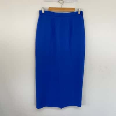 Vintage Blue Pencil Midi Skirt Size 14 