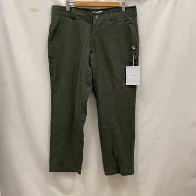 I Love Ugly Women's Size L Slim Fit Pants Linen/Cotton Dark Green RRP$149