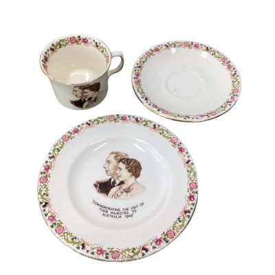 Royal Winton King George VI & Queen Elizabeth Trio – 1949 Australia Royal Visit Commemorative