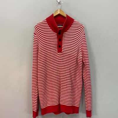 Tommy Hilfiger Mens  Size XXL Chunky Heavy Knit Jumper Red / Striped / White 