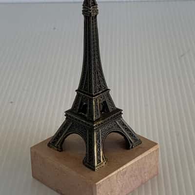 Vintage 1950's Brass Eiffel Tower on Pink Marble Base - 9 cm