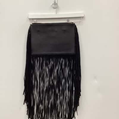  Womens Clutch Black  with long fringe on 3 sides 