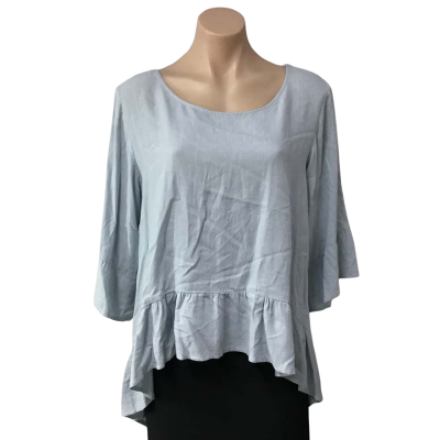 Vine Apparel Womens Size 10 Pale Dusty Blue Frilly Short Sleeve High Low Top 