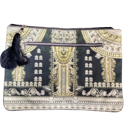 Camilla Large Clutch Black  / Gold / Green 