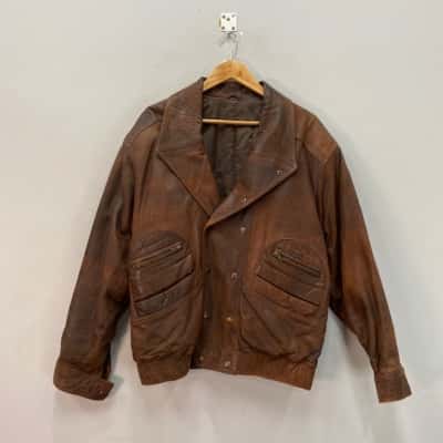 Al Dente Vintage Soft Leather  Mens  Size L Bomber Brown 