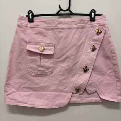 BNWT Sheike Size 14 Pink Denim Look Mini Skirt 