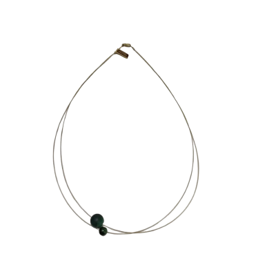 Athens Protasis Double Strand Gold Toned Necklace With Two Green Beads