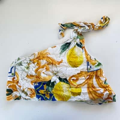 Pearl + Sea Colourful One Shoulder Crop Top  Size 12 