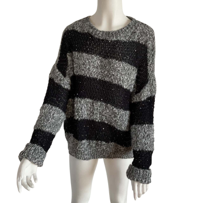 Worthier Womens  Size S/M Sequinned Jumper Black  / Grey / White 