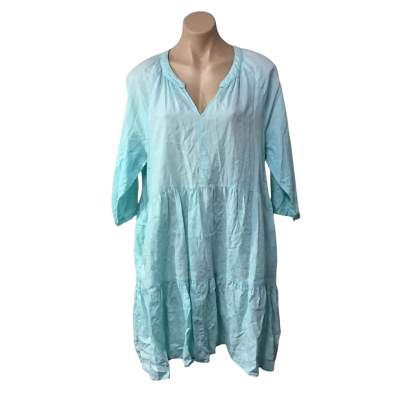 Gordon Smith Womens  Size 14 Pale Blue 100% Linen Tiered Midi Dress