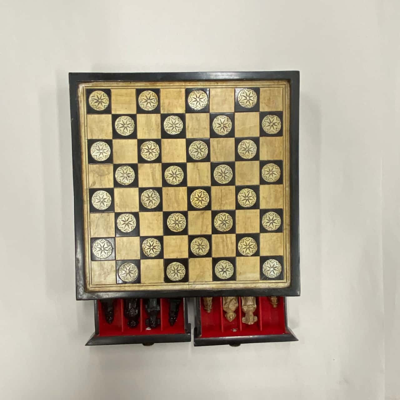 Chess Set Ornate Hand Carved Stone & Wood Board 27x27cm (Complete with ...