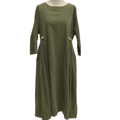 Alessandra Corduroy 3/4 Sleeve Dress  Size L Moss Green 